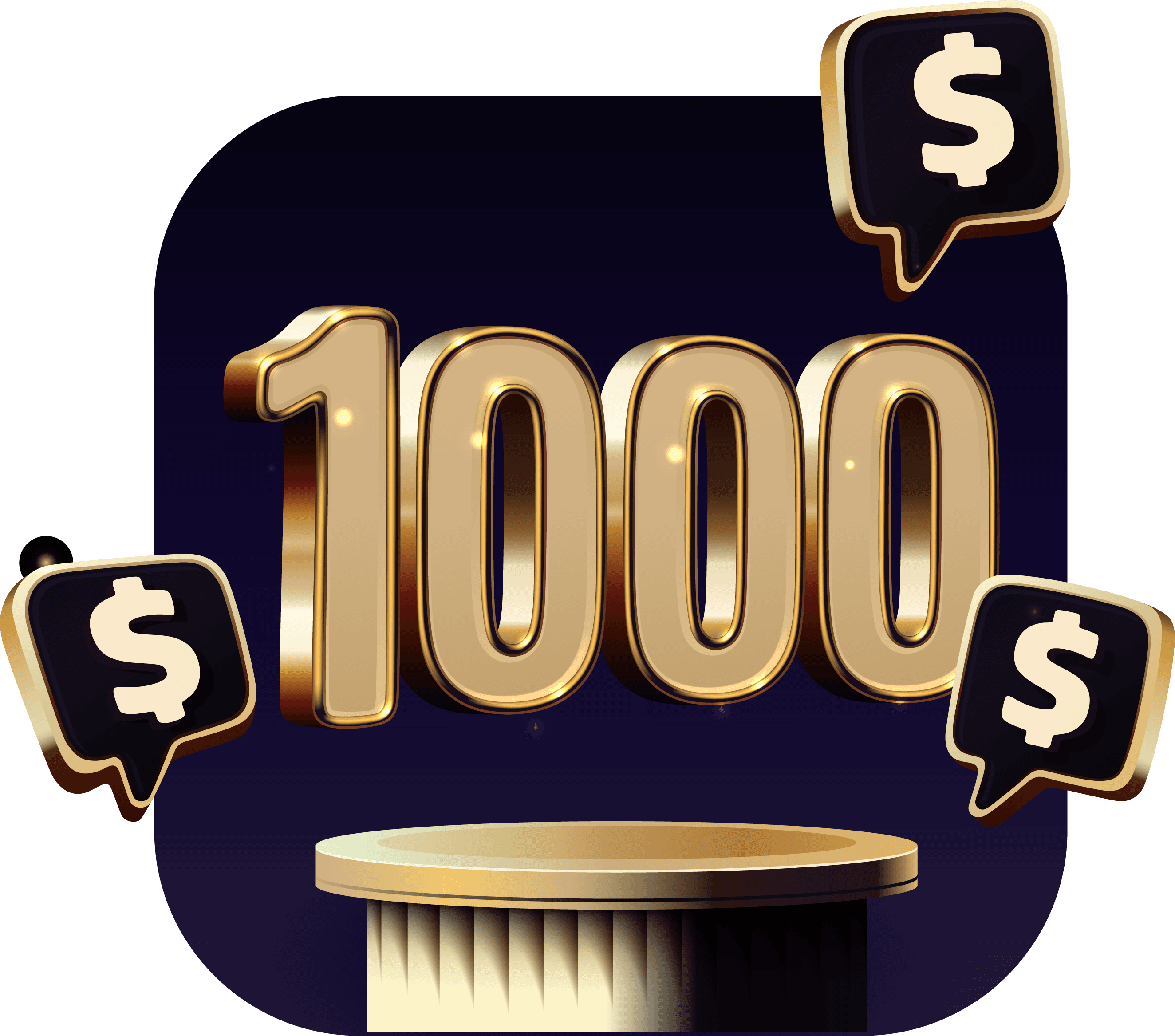 Graphic of a trading contest with dollar signs and the number 1000